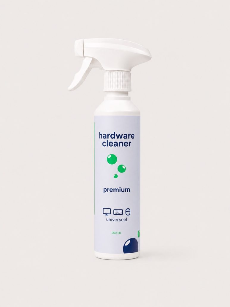 Witte sprayflacon Hardware Cleaner Premium van Clean your Desk, 250 ml, vooraanzicht